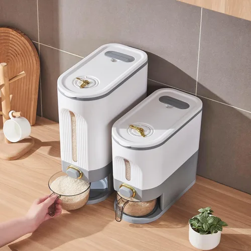 Miniatura 7 de Dispensador Sooyee de 22 libras para arroz, contenedor grande de grano con tapa, cilindro de medición a prueba de humedad, dispensador de cereales