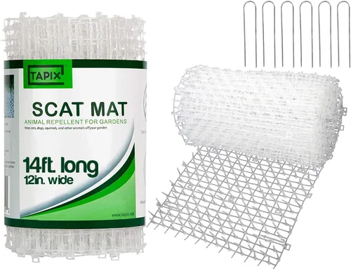 Alfombrilla transparente para gatos (14 pies) con 10 grapas, red anti-gatos con tapón de excavación de púas, alfombrilla disuasoria para gatos para