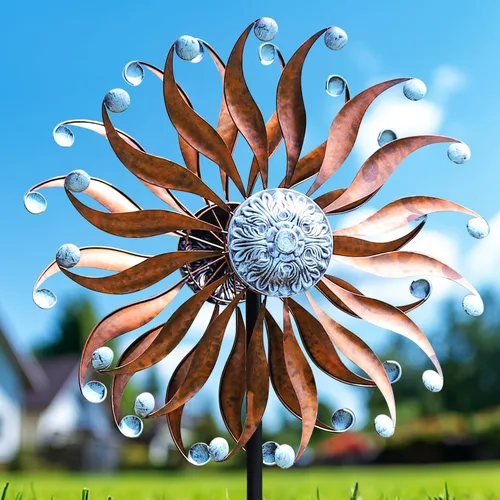 LimeHill Molinillos de viento grandes de metal para exteriores para patio y jardín, esculturas de viento cinéticas y molinillos con estaca para la