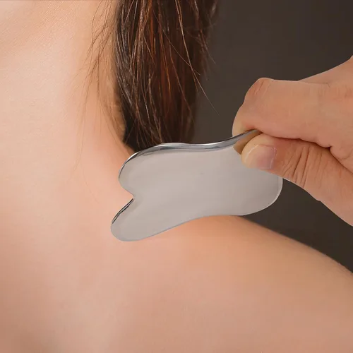 Miniatura 5 de Juego de masajeador Gua Sha de acero inoxidable, 2 herramientas faciales con bolígrafo de acupuntura para cuerpo, drenaje linfático, reduce