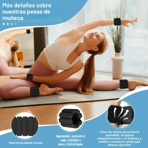 Miniatura 4 de Juego de 2 pesas para muñeca, pesas de tobillo y muñeca para mujeres y hombres, brazaletes con peso de silicona ajustables para brazos y piernas