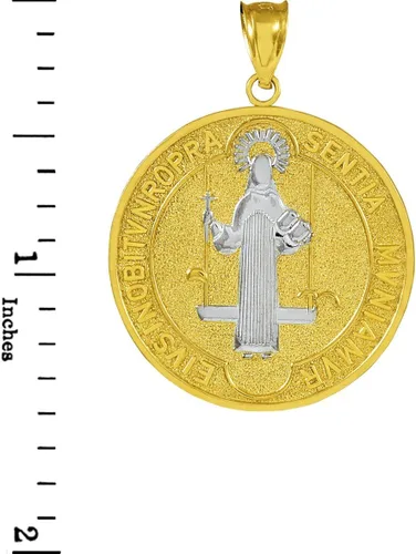 Miniatura 3 de Milagrosa Medalla de San Benito 14K Two-tone Moneda de oro colgante (Tamaño Grande)