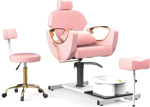 Miniatura 12 de LOUVIXA Estación de Pedicura Sin Plomería, Silla Hidráulica de Pedicura para Técnico de Uñas, Estación de Pedicura Reclinable con Altura Ajustable