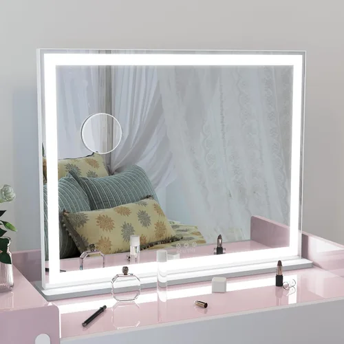 Miniatura 15 de ANYHI Hollywood Espejo de maquillaje con luces, espejo grande iluminado para tocador, espejo de escritorio/pared con luces, pantalla táctil