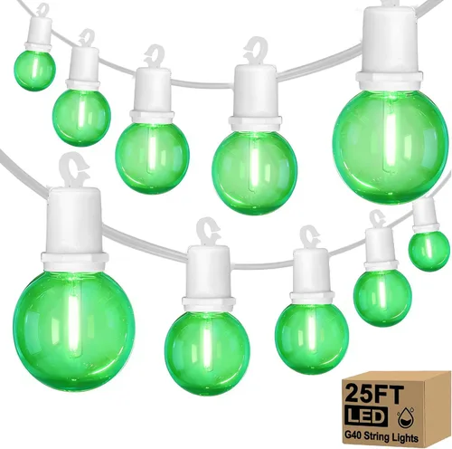 Miniatura 12 de Guirnalda de luces LED G40 para el día de San Patricio para exteriores, 25 pies, luces decorativas de San Patricio al aire libre con bombillas