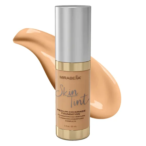 Mirabella Skin Tint Creme - Base líquida de maquillaje mineral sin aceite para una cobertura media, con ácido hialurónico, escualano y alantoína III