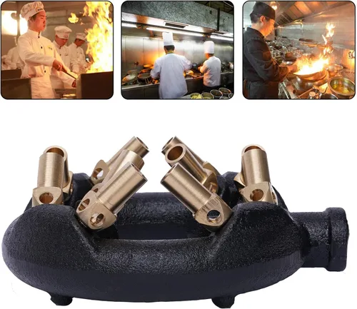Miniatura 2 de TFCFL Quemador de chorro de 10 puntas, boquilla de forma redonda de 3/8 tubos, chorro de gas natural de hasta 80,000 BTU/HR cuerpo de hierro fundido