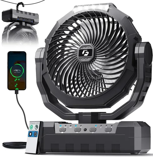 Miniatura 7 de FRIZCOL Ventilador de campamento 3 en 1 – Ventiladores portátiles recargables – Ventilador alimentado por batería de 24000 mAh con luz y control
