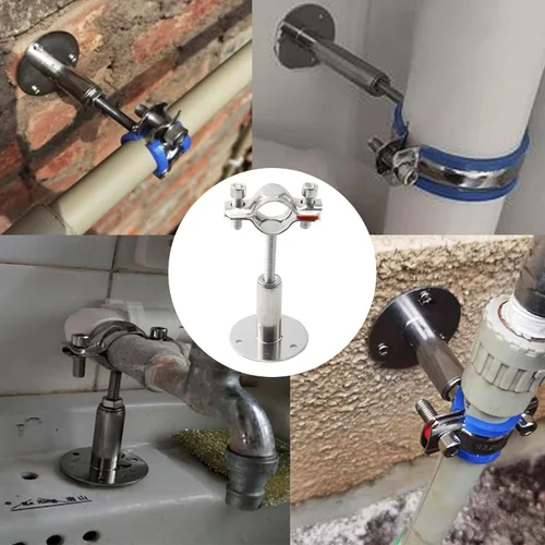 Miniatura 5 de 2 soportes de tubería de acero inoxidable 304 plateados, colgador de anillo ajustable con tornillos, altura de 2-4 pulgadas (1.969-3.937 in)