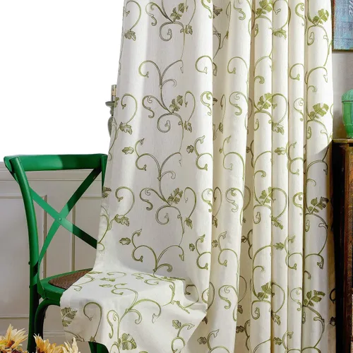 Miniatura 9 de VOGOL - Cortinas de 2 paneles con ramas bordadas de lino sintético con ojales, cortinas para dormitorio/sala de estar, paneles de tratamiento