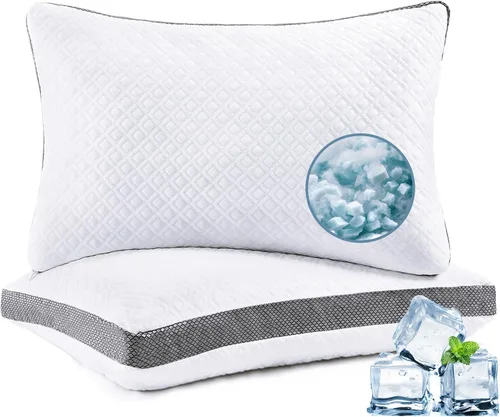 Miniatura 10 de Almohada de cama de algodón orgánico tamaño estándar Almohada ajustable de espuma viscoelástica triturada para dormir lateral y estómago, paquete