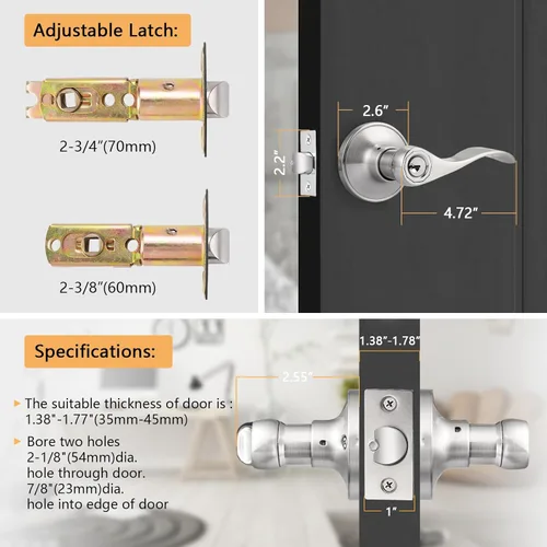 Miniatura 6 de Probrico Keyed Alike - Manija de puerta de níquel cepillado, manijas de puerta de entrada estilo ondulado, manijas de puerta para puertas interiores