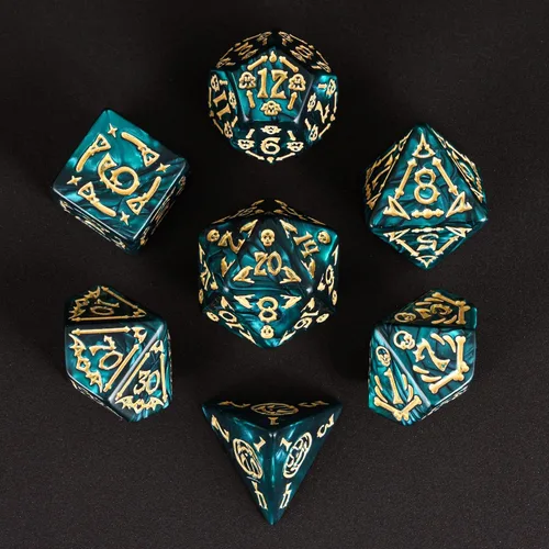 Miniatura 29 de Juego de dados DND de 7 dados poliédricos con una bolsa de dados de cuero, juego de dados D&D para juegos de mesa RPG (negro)