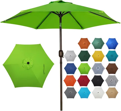 Miniatura 21 de Blissun sombrilla de patio de 7.5 pies, sombrilla de jardín, sombrilla de mercado al aire libre con botón de inclinación y manivela, gris oscuro