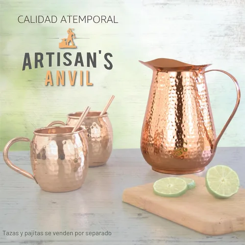 Miniatura 5 de Jarra de cobre martillado Artisan's Anvil con asa, 100% cobre, resistente, hecha a mano, 70 fl. Oz., mejor para agua, Ayurveda, Moscow Mules