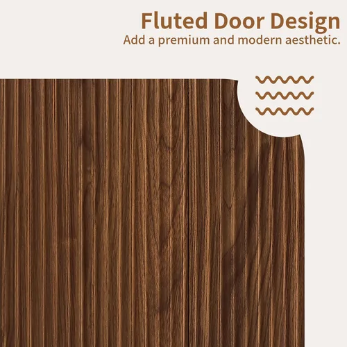 Miniatura 6 de Aparador de buffet acanalado de 59 pulgadas con almacenamiento, credenza grande con 4 puertas, armarios de almacenamiento decorativos de mediados