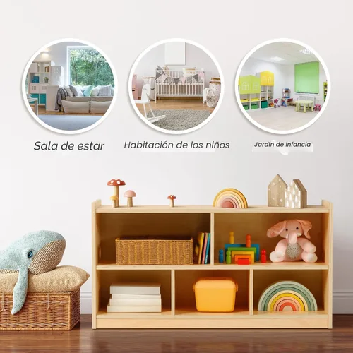 Miniatura 5 de OOOK Estantería Montessori de 5 Secciones de Madera, Gabinete de Almacenamiento de 2 Estantes, Organizador de Juguetes y Almacenamiento, Organizador