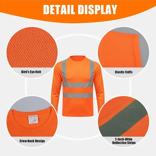 Miniatura 4 de HYCOPROT Hi Vis - Camisas de seguridad de manga larga de alta visibilidad, camisa reflectante para hombres y mujeres, camiseta de construcción