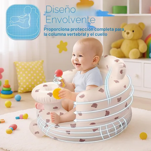 Miniatura 4 de Arscniek Asiento para bebé inflable con bomba de aire incorporada, silla para bebé hinchable con soporte de espalda y bandeja, asiento para sentarse