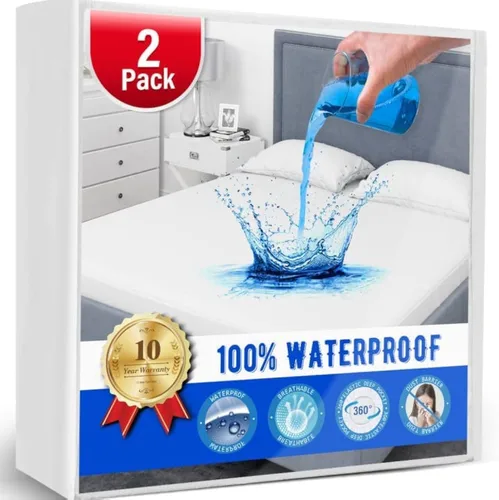 Paquete de 2 protectores de colchón Queen, cubierta de colchón tamaño Queen para cama, protector de colchón impermeable tamaño Queen sin ruido,