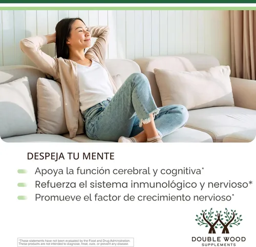 Miniatura 5 de Double Wood - Cápsulas de suplemento de hongo melena de león, suministro de 2 meses (120 cápsulas), para apoyo cerebral y salud inmunológica