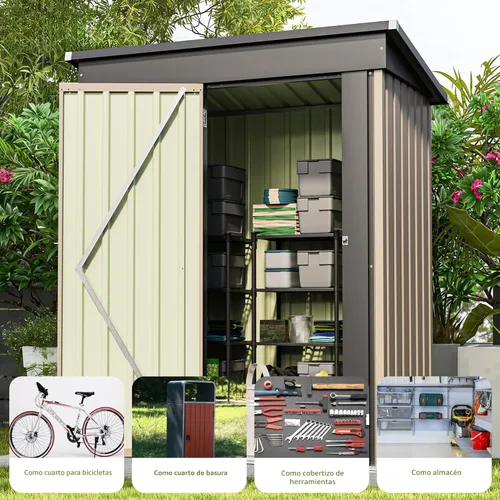 Miniatura 2 de Patiowell Cobertizo de almacenamiento al aire libre de 5 x 3 pies, cobertizo de herramientas con techo inclinado y puerta con cerradura, cobertizo