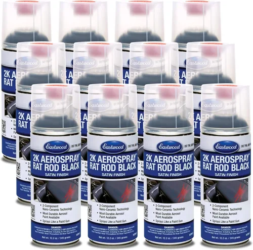 Eastwood Pintura en Aerosol Automotriz 2K Catalizada Aerospray Durable Rat Rod Negro Satinado | 12.2 oz Aerosol | 1 Paquete
