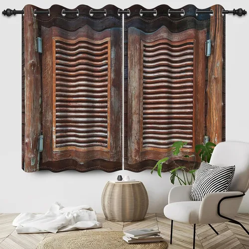 Miniatura 60 de Cortinas rústicas para ventana de puerta de granero, puerta de madera gris, puerta de garaje, tratamiento de ventana para sala de estar, dormitorio