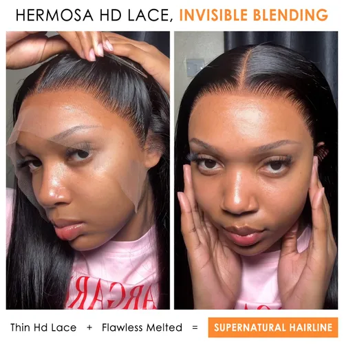 Miniatura 3 de Hermosa - Pelucas de cabello humano con encaje frontal HD de 13 x 4 pulgadas, prearrancadas con cabello de bebé, densidad 180, transparente, 9A