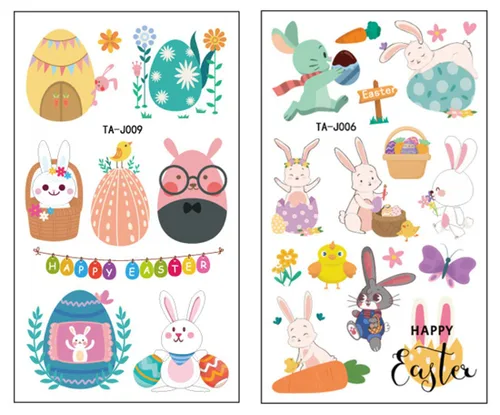 Miniatura 4 de 10 hojas (110 unidades) Tatuaje temporal de Pascua para niños, calcomanías de tatuaje de huevos de conejo, manos faciales disponibles, decoraciones