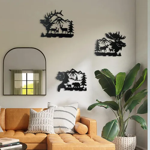 Miniatura 5 de NewVees Arte de pared rústico grande de 14 pulgadas, diseño de oso de ciervo negro, alce, decoración de caza, decoraciones para el hogar, baño