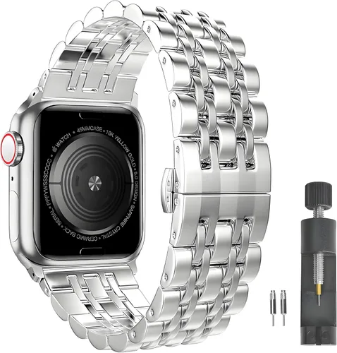 Miniatura 15 de Correa delgada de acero inoxidable compatible con Apple Watch Ultra 3/2/1 (1.929 in) y Series 11 10 9-1 SE 3-1 (46/45/44/42/41/40/1.496 in), correa