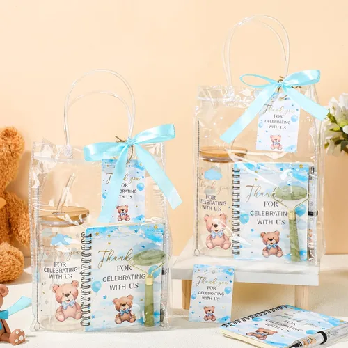 Miniatura 4 de Reallnaive Juego de 6 Premios de Juego de Baby Shower de Oso para Jugadores Ganadores Vasos con Tapas Pajitas Rodillo para Cara Bolígrafos Cuadernos
