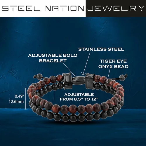 Miniatura 3 de Pulsera de bolo de nailon ajustable con cuentas de acero inoxidable para hombre