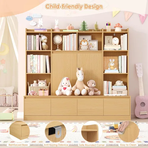 Miniatura 6 de HIFIT Estantería 4 en 1 para niños y organizador de almacenamiento de juguetes con banco, estantería para niños de 10 cubos con rincón de lectura