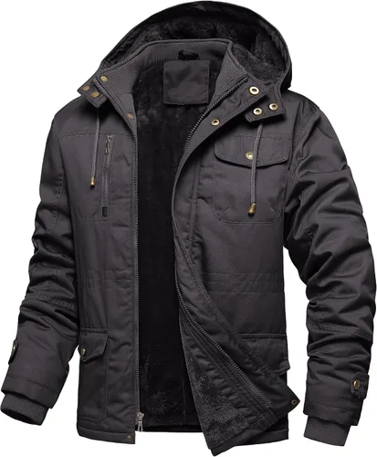 Miniatura 15 de Chaquetas gruesas de invierno para hombre, con forro polar, chaquetas gruesas con capucha, chaquetas de trabajo, abrigo de algodón militar