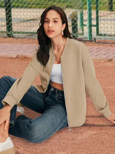 Miniatura 5 de MEROKEETY Sudaderas de manga larga con cremallera para mujer, chaquetas casuales sueltas con bolsillos
