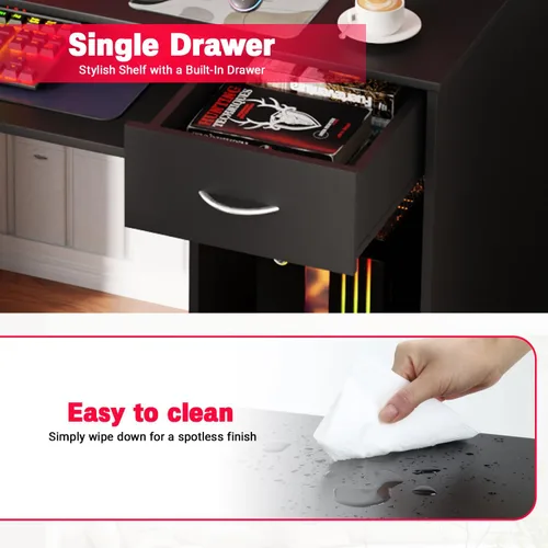 Miniatura 7 de PayLessHere Escritorio para computadora de 43 pulgadas con cajones y estantes de almacenamiento, escritorio de oficina moderno con organizador