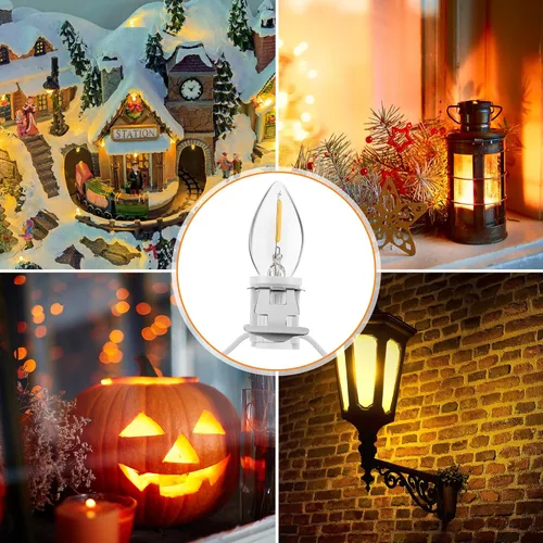 Miniatura 6 de Meonum Cable de accesorios con 12 bombillas LED, cable de luz C7 de aldea navideña con dos fusibles de repuesto, tira de luces de molde de soplado