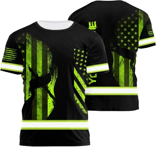 Miniatura 24 de Camisa de alta visibilidad para hombre, camisetas de seguridad reflectantes con la bandera de EE. UU., nombre personalizado para corredores