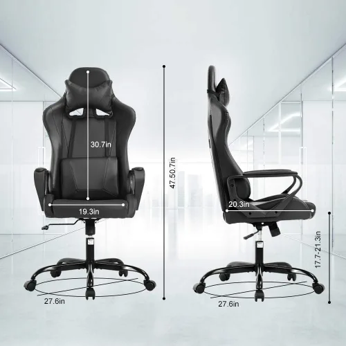 Miniatura 7 de Silla de oficina estilo carreras, silla de oficina con respaldo alto, silla de escritorio de cuero, silla ejecutiva ergonómica, silla de videojuegos