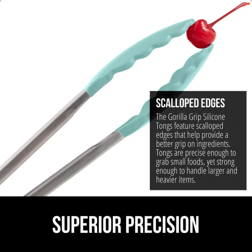 Miniatura 3 de GORILLA GRIP Pinzas de cocina de acero inoxidable resistentes al calor para cocinar, 9 + 12 pulgadas, juego de 2 pinzas para barbacoa, punta de Menta