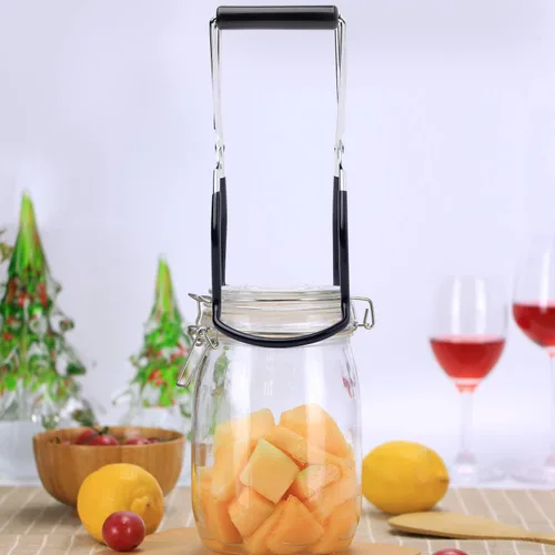 Miniatura 5 de Pinzas elevadoras de tarros de acero inoxidable con mango de agarre para cocina del hogar (negro)
