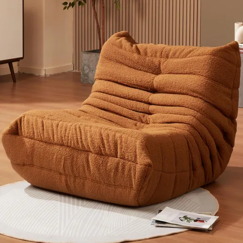 Miniatura 36 de Sillones tipo puf para adultos, puf gigante con espuma viscoelástica, sillón puf con relleno, piel sintética, para la sala, dormitorio u oficina azul