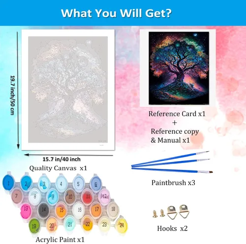 Miniatura 3 de Artunion Árbol de la vida - Pintura por números para adultos principiantes, kits de pintura de paisaje por números, pintura al óleo por números