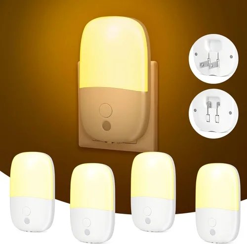 Miniatura 11 de Luz nocturna LED enchufable, paquete de 2 luces nocturnas regulables con sensor de atardecer a amanecer y enchufe retráctil y 3 brillo ajustable