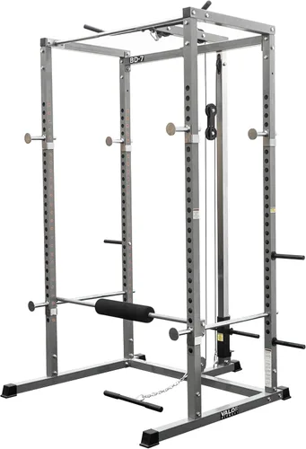 Valor Fitness Power Rack - Soporte para sentadillas y banco de prensa de banco con accesorio desplegable LAT de 2 x 2 pulgadas, marco de Rack de