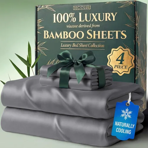 Miniatura 37 de DECOLURE Juego de sábanas 100% viscosa derivada de bambú, tamaño individual, sábanas de lujo de 4 piezas de enfriamiento natural, juego de cama