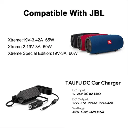 Miniatura 3 de Cargador JBL Boombox, TAIFU 19V 65W DC Adaptador Cargador de coche para JBL Xtreme Xtreme 2 Etreme Altavoz Bluetooth inalámbrico portátil Cargador