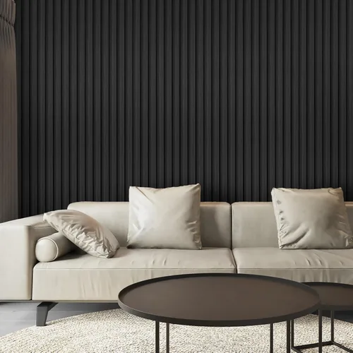 Miniatura 3 de Art3d Paquete de 8 paneles de pared de listones acústicos WPC de 96 x 6 pulgadas para decoración interior moderna, fondo de TV, sala de estar, negro
